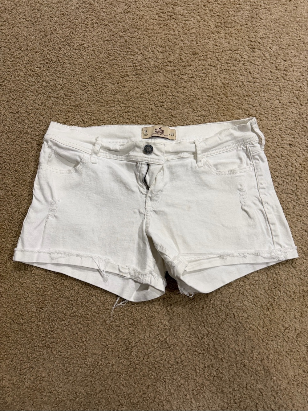 Hollister White Distressed Denim Shorts